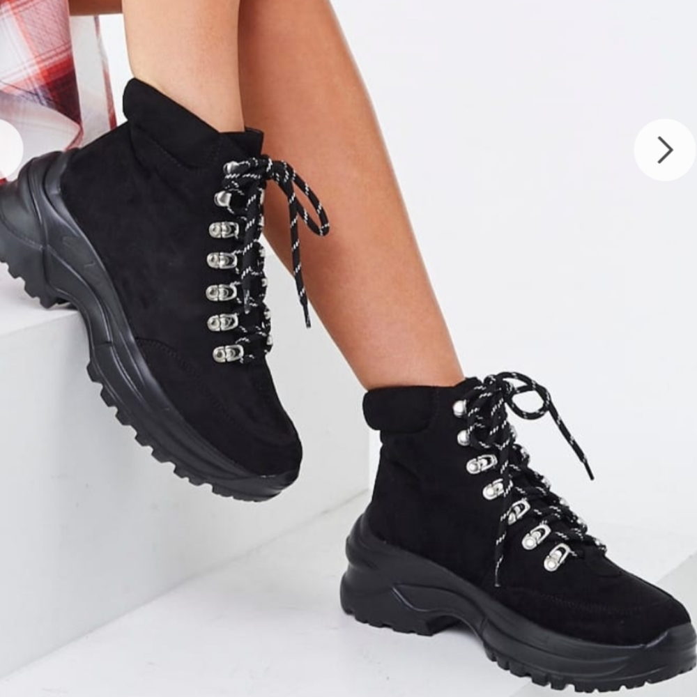 Faux suede combat boots size 8